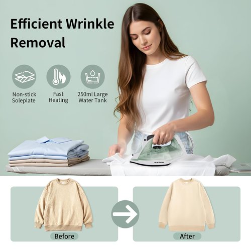 Martisan Powerful Steamer, New Version, Fits for Nearly All Fabrics, Anti-drip, Anti-calc, Self-cleaning, Fast Heating, Smooth Soleplate, Mini Iron, Strong Steam Burst, Green Steam Iron for Clothes