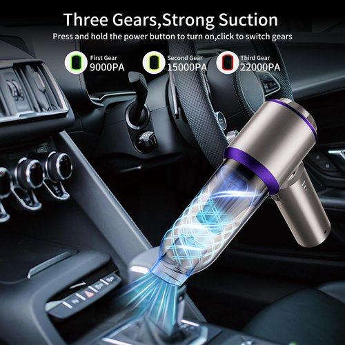 XIBGH Vacuum/Air Duster 100,000RPM Super Power Mini Car Vacuum Cordless 22000PA 4-in-1 Handheld Air Blower Gun Air Duster & Air Blower with Brushless Motor 3-Speed Adjustable for Home,Pet,Office