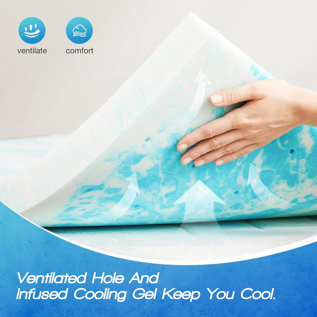 Sweetcrispy Memory Foam Mattress Topper - 3 Inch Thick Gel-Infused Cooling Pad for King Size Bed