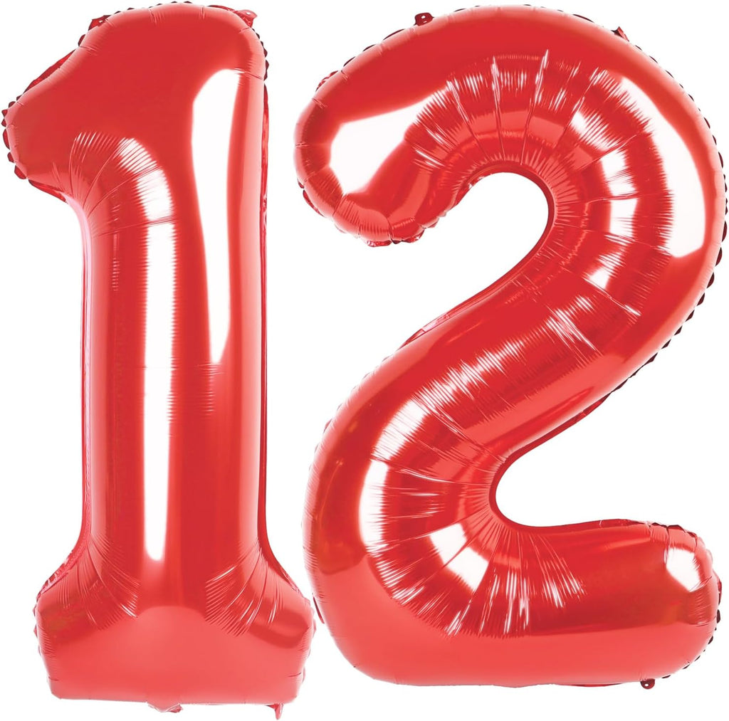 Red Number 12 Balloon - 40 Inch 12th Birthday Decoration for Boys & Girls Party Supplies