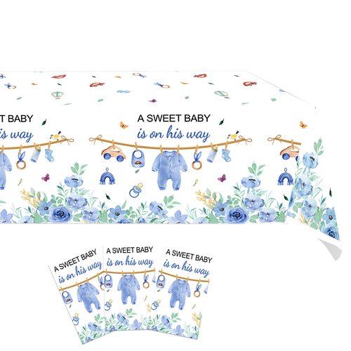 3 Pcs Baby Shower Decorations Boy A Sweet Boy is On His Way Party Supplies Blue Table Cover,Gender Reveal Table Cloths Decorations,55in x 86in