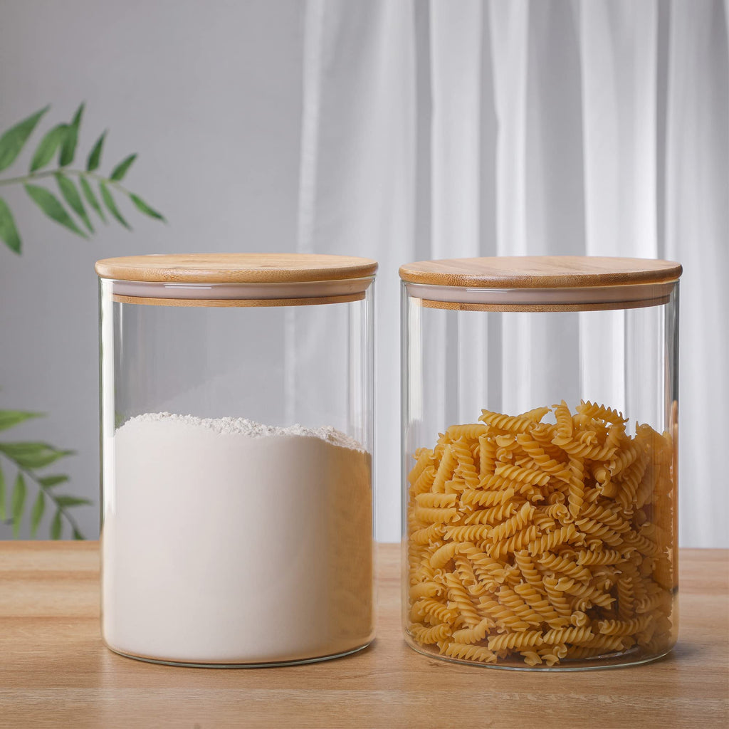 MOLADRI 3000 ML/100 FL OZ Clear Glass Storage Canister Holder with Airtight Bamboo Lid, Extra Large Container Jar for Flour Sugar Coffee Loose Tea Rice Cookie Cereal Pasta Spaghetti Protein Powder
