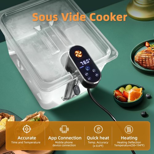 1300W Sous Vide Cooker,WIFI Sous Vide Machines,Immersion Circulator,Precision Cooker,Recipes,Accurate Temperature and Time Control,IPX7 Waterproof,Ultra Quiet,Fast Heating,APP Recipes Timer