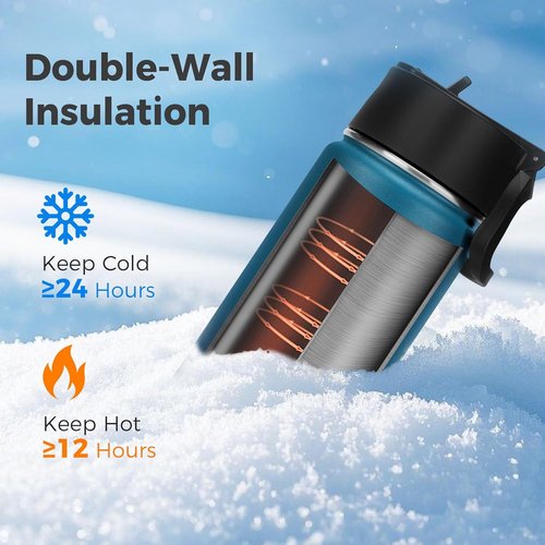 Neihepal Insulated Water Bottle - 22 Oz Double-Walled Stainless Steel with Straw Lid | Leak-Proof, Dark Night