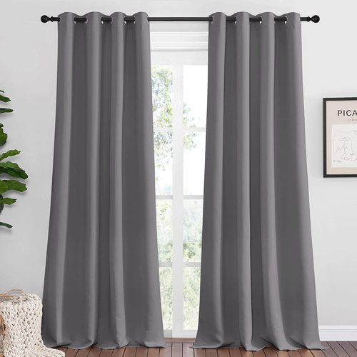 NICETOWN Blackout Curtains - Energy Saving Thermal Insulated Draperies | 55" x 92", Grey, 1 Pair