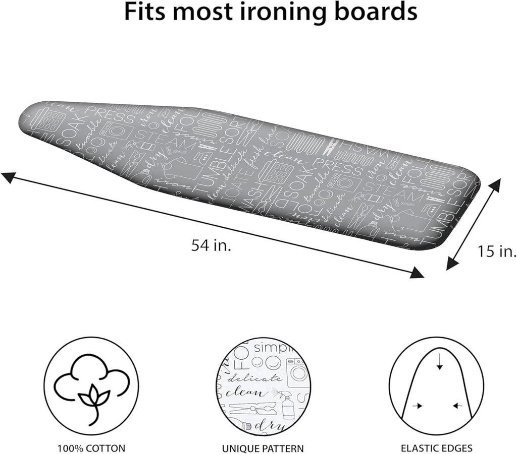 Skiennix Ironing Board Cover - Scorch Resistant Cotton with Thick Padding | Stretch Elastic Fit | Grey