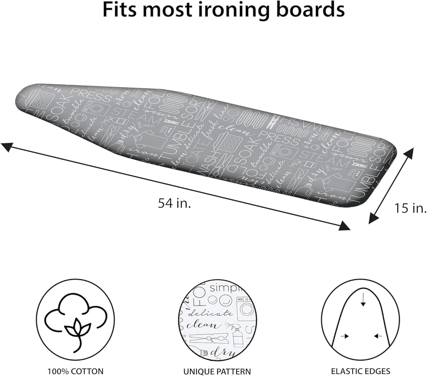 Skiennix Ironing Board Cover - Scorch Resistant Cotton with Thick Padding | Stretch Elastic Fit | Grey