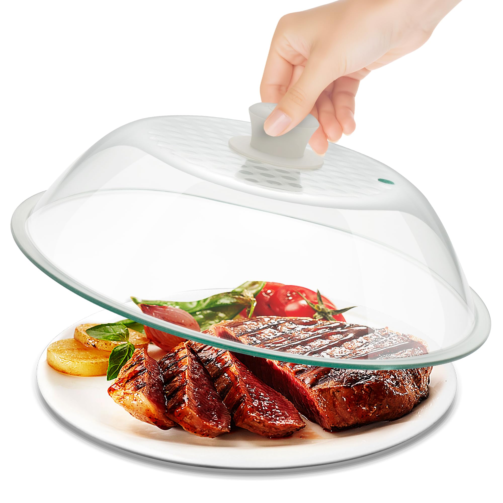 OEC Lighter Weight Tempered Glass Microwave Splatter Cover - 12.5 inch (Inner Diameter 11.4”) - Heat-Resistant - Durable Glass Lid with Vent, Silicone Knob, Dishwasher Safe, 100% Food Grade - BPA Free