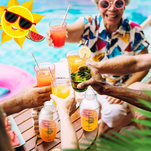 Lallisa 30 Pcs Plastic Cocktail Shaker Set Drink Mixer Clear Shaker Cup with Measurements Scales and Strainer Plastic Mixing Tool for Ice Tea Coffee Bar Bubble Milk Christmas Gift