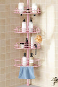 HAMITOR Corner Shower Caddy - 4-Tier Rust-Resistant Bathroom Organizer | Adjustable 47-121 Inch - Quick No-Drill Installation - Space-Saving Pink Shelves
