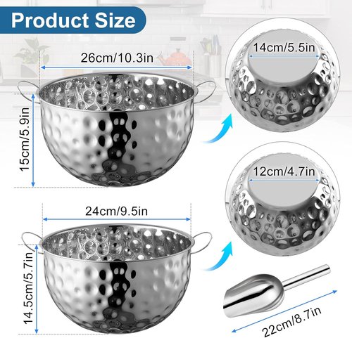 Ice Bucket of 2 Pack, 7L (10.3 * 10.3 * 5.9in) Large Ice Buckets for Parties,Metal Beverage Tub,Wine Bucket with Scoop,Champagne Bucket,Large Ice Buckets for Wine,Beer, Bottle Drinks, Dishwasher Safe