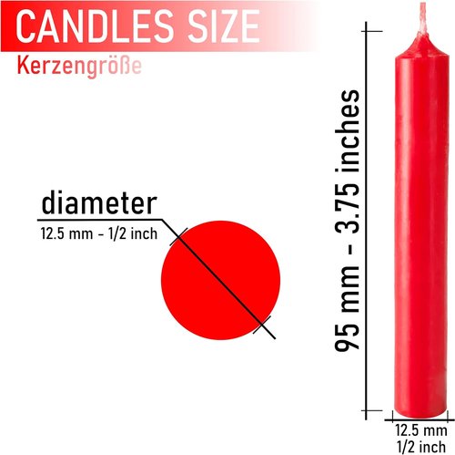 BRUBAKER Tree Candles - Red Pyramid Design - Pack of 20 - 3¾ x ½ Inches (9.5 x 1.27cm) - Made in Europe