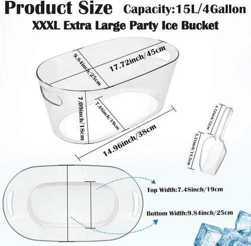 2 PCS Ice Buckets for Parties, 15L Large Ice Bucket, 4 Gallon Champagne Bucket with Scoops, Beverage Tub Mimosa Bar Supplies for Champagne, Beer, Cocktail