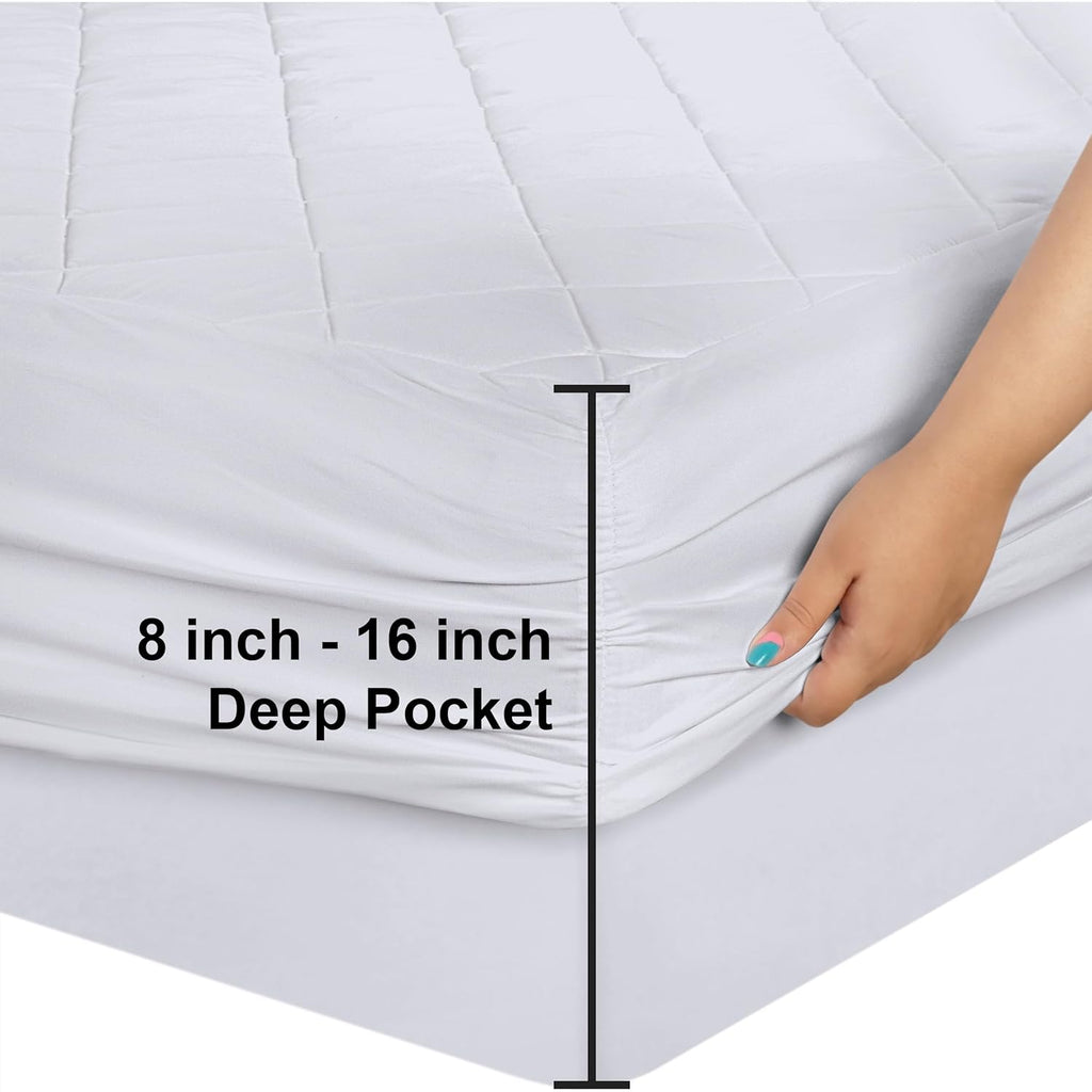 Utopia Bedding Quilted Fitted Mattress Pad - Full Size Deep Pocket Protector | Machine Washable, White