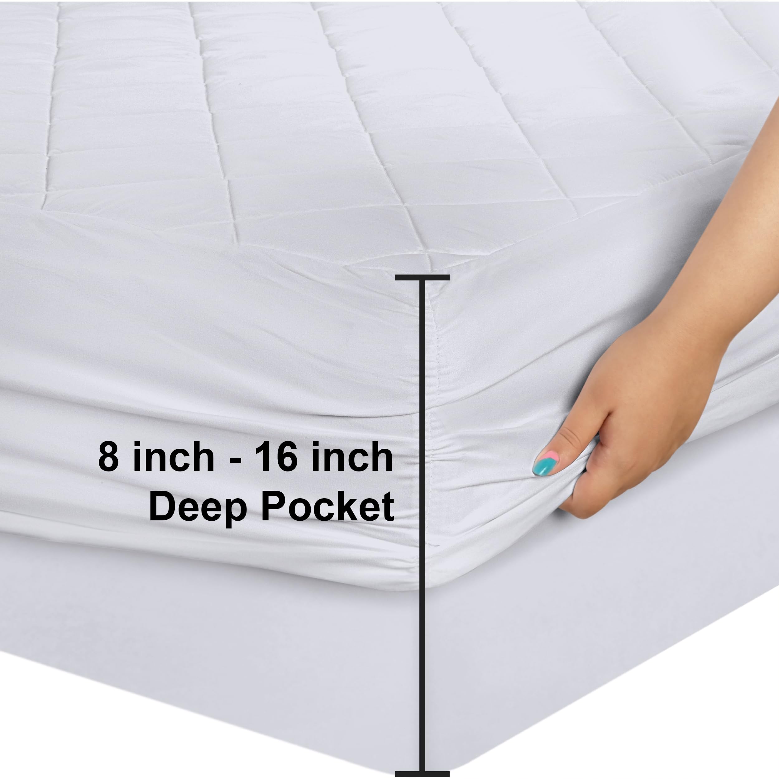 Utopia Bedding Quilted Fitted Mattress Pad, Queen Size, Elastic Fitted Mattress Topper Protector and Cover with Deep Pocket Stretches up to 16 Inches, Machine Washable (White)