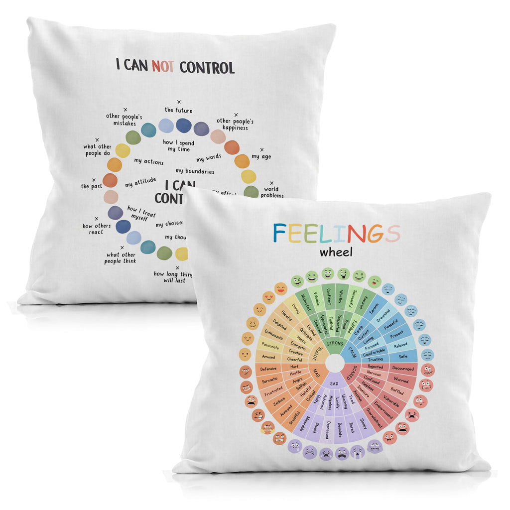 URLLUAE Feelings Wheel Pillow Covers 18x18, Counseling Office Must Haves Throw Pillow Cover, Calming Corner Classroom Room Decor, Mental Health Therapy Office Decor,Classroom Pillows Covers,Set of 2
