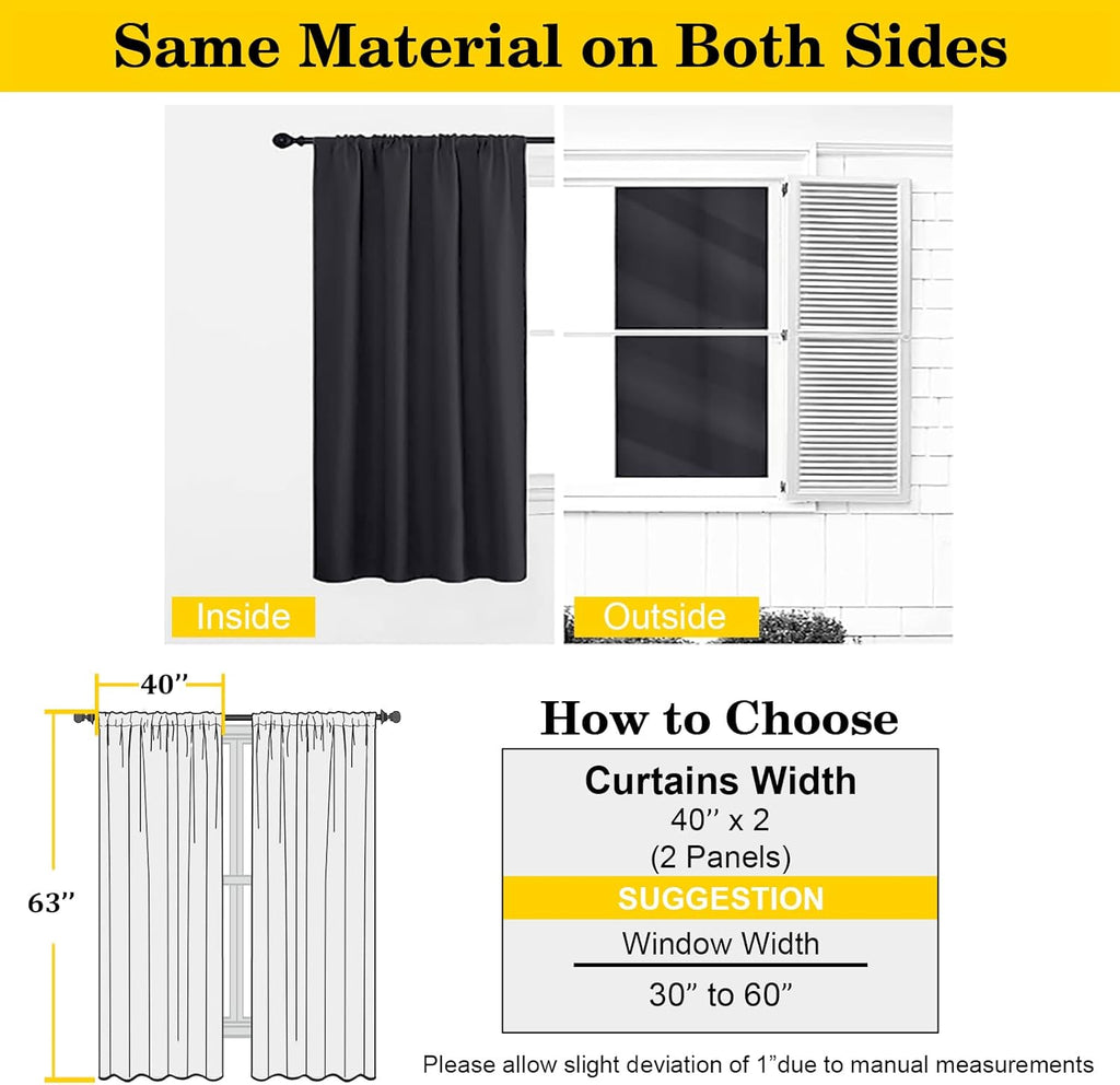 Skiennix Blackout Curtains - Soft Thermal Insulated Room Darkening Window Treatments | 63" Length, 2 Panels Set