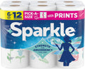 Sparkle Paper Towels - Spirited Print Design, 6 Double Rolls (660 Sheets) - Strong 2-Ply for Kitchen Cleanup