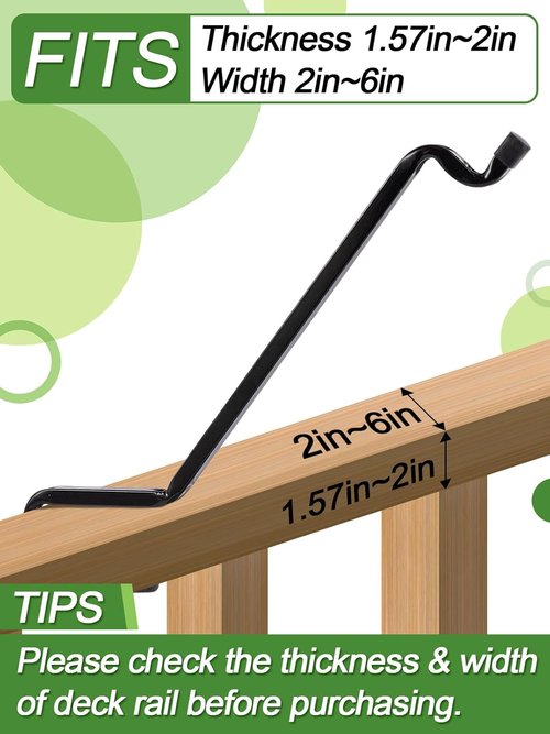Biubee Bird Feeder Hanger - 4 Pack Extended Metal Deck Rail Plant Hangers for 2" × 4" & 2" × 6" Rails