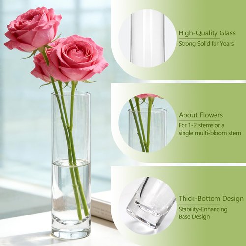 Brajttt 7.48 inch Tall Vases for Flowers,12PCS Glass Cylinder Vase, Single Rose Bud Vase for Event Decor,Bud Vases in Bulk for Wedding Centerpieces,Home Aesthetic Desk Decor, Party Decorations