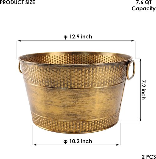 Metal Ice Bucket Galvanized Beverage Tub, Drink Buckets Large Cooler for Wine Beer Champagne Cocktails for Catering, Bars, Parties, Outdoor Events 2PCS Copper Upgrape (Copper-2PCS)
