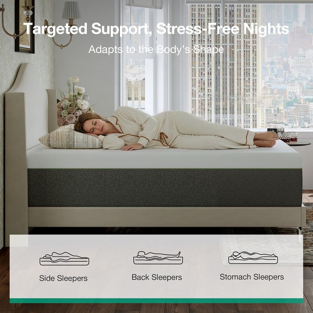 Novilla Bliss Queen Size Memory Foam Mattress - 10 Inch Cool-Touch Nylon Cover for Refreshing Sleep & Pain Relief