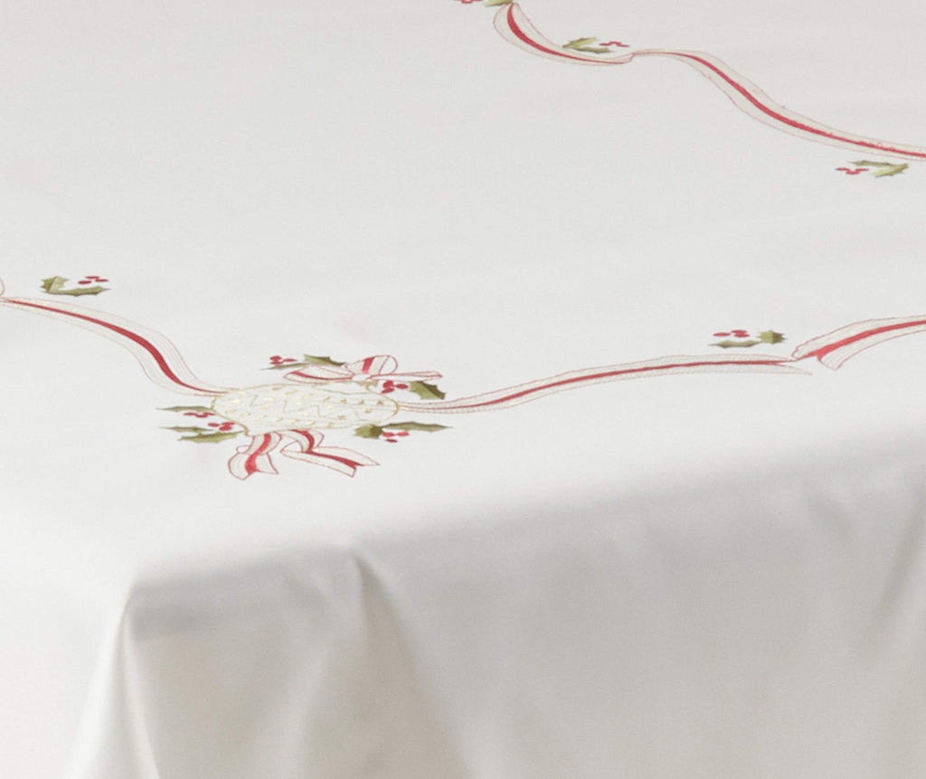 SARO LIFESTYLE 8532.I65140B Holiday Ornamental Collection Embroidered Christmas Tablecloth, 65" x 140", Ivory