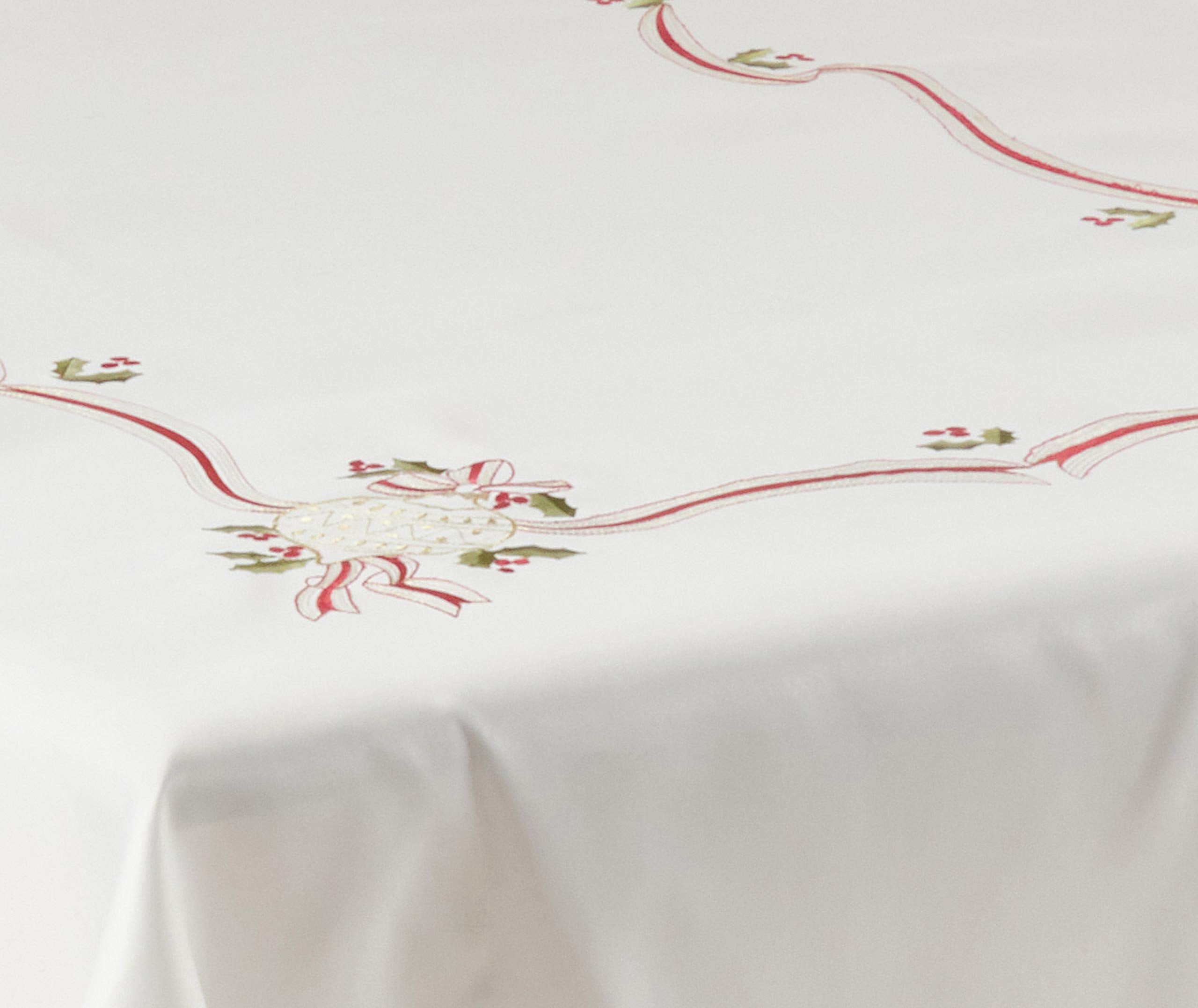 SARO LIFESTYLE 8532.I65140B Holiday Ornamental Collection Embroidered Christmas Tablecloth, 65" x 140", Ivory