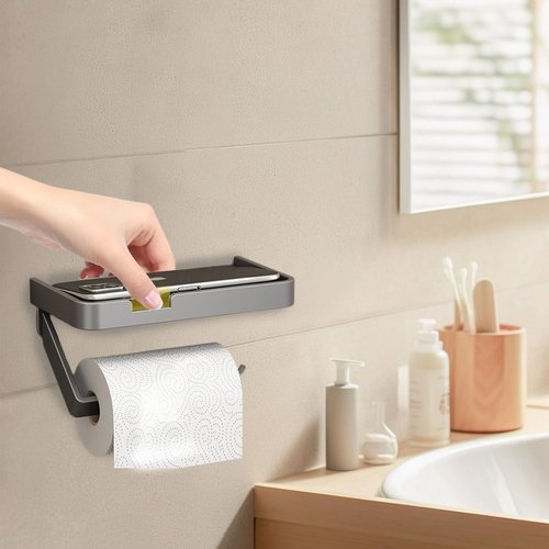 Self Adhesive Toilet Paper Holder Wall Mount,Rv Toilet Paper Holder Adhesive for Bathroom (Metal Grey)
