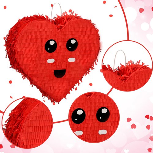 Soulchen 4 Pcs Valentine Party Games Valentine Classroom Party Games Red Heart Piñata with Batting Stick Blindfold Confetti for Birthday Holiday Adult