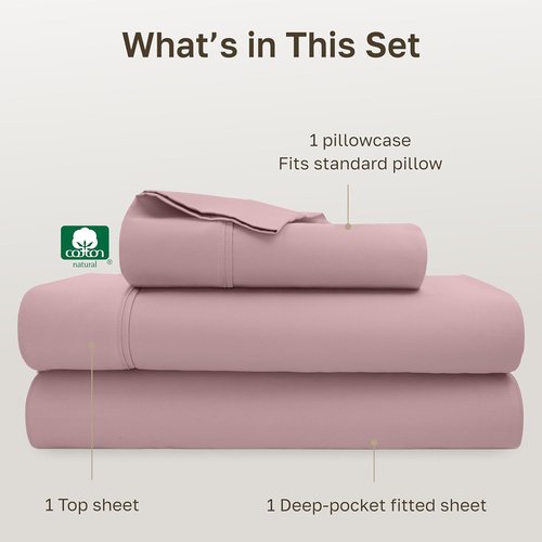 California Design Den Twin Size 100% Cotton Sheets Set - 400 Thread Count, Award-Winning Sateen Finish, Cozy Mauve Bedding
