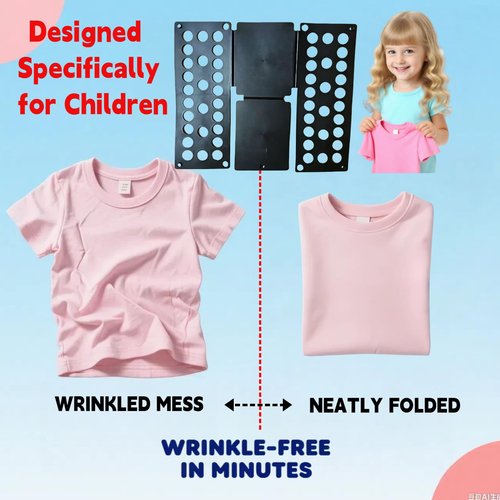 Kids Clothes Folding Board for Children Only (Up to 48"/120cm | Age 2-8 Ref), Foldable Laundry Organizer & Quick Clothes Folder for Home （black）