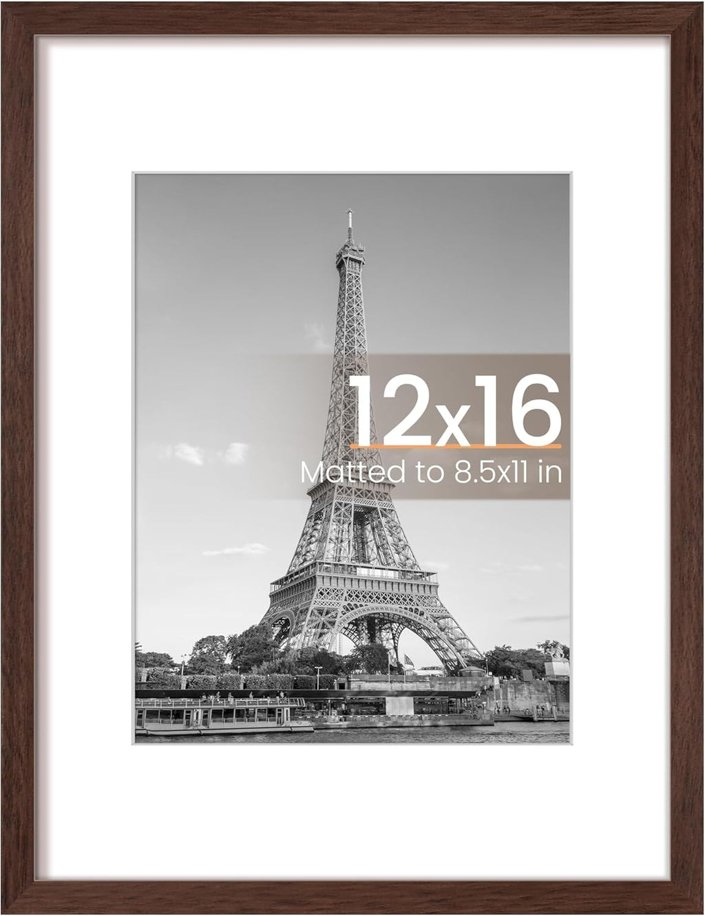 Upsimples 12x16 Picture Frame - Versatile Wall Hanging for 8.5x11 Photos | Brown, Single Pack