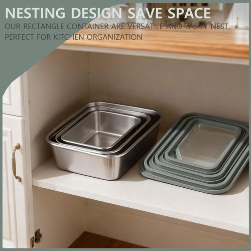 Greentainer Stainless Steel Food Storage Container with Glass Lids, 3 Pack Nested Lunch Boxes, Airtight Lid Food Container for Sandwiches, Snacks, Meal Prep and Kitchen Storage