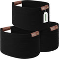 ECDYQXVU Cotton Rope Storage Baskets - Woven Baskets with Handles for Laundry & Home Organization | 15x10x9 Inch, Black (3-Pack)