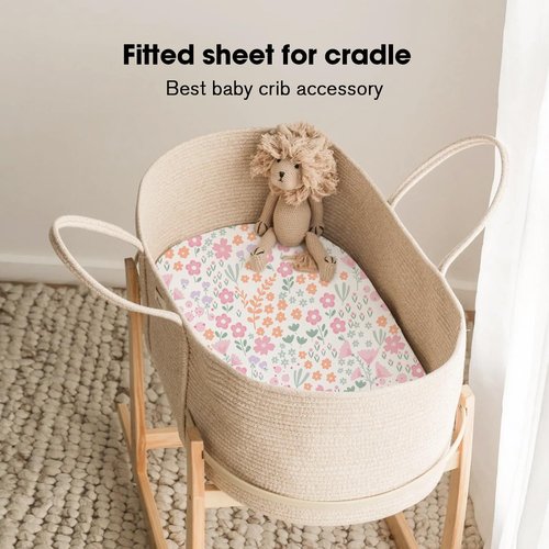 Little Grape Land Bassinet Sheets 4 Pack, 33" x 18" Fitted Bassinet Sheets Up to 4" Deep Pocket, Ultra Soft Baby Bassinet Fitted Sheets for Bassinet Mattress, Butterfly Bloom