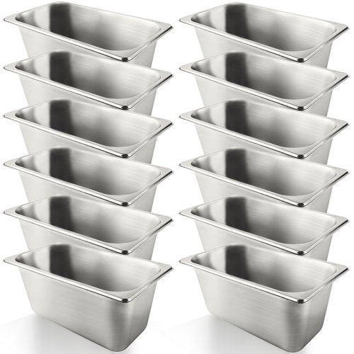 Norcoin 12 Pcs 1/3 Size 6 Inch Deep Restaurant Hotel Pan 201 Gauge Stainless Steel Steam Table Pan Commercial Catering Food Trays Warming Pans for Food Hotel Buffet
