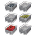 iDesign Small Fridge Berry Bin with Removable Colander Basket and Lid - Set of 6 - Clear/Gray