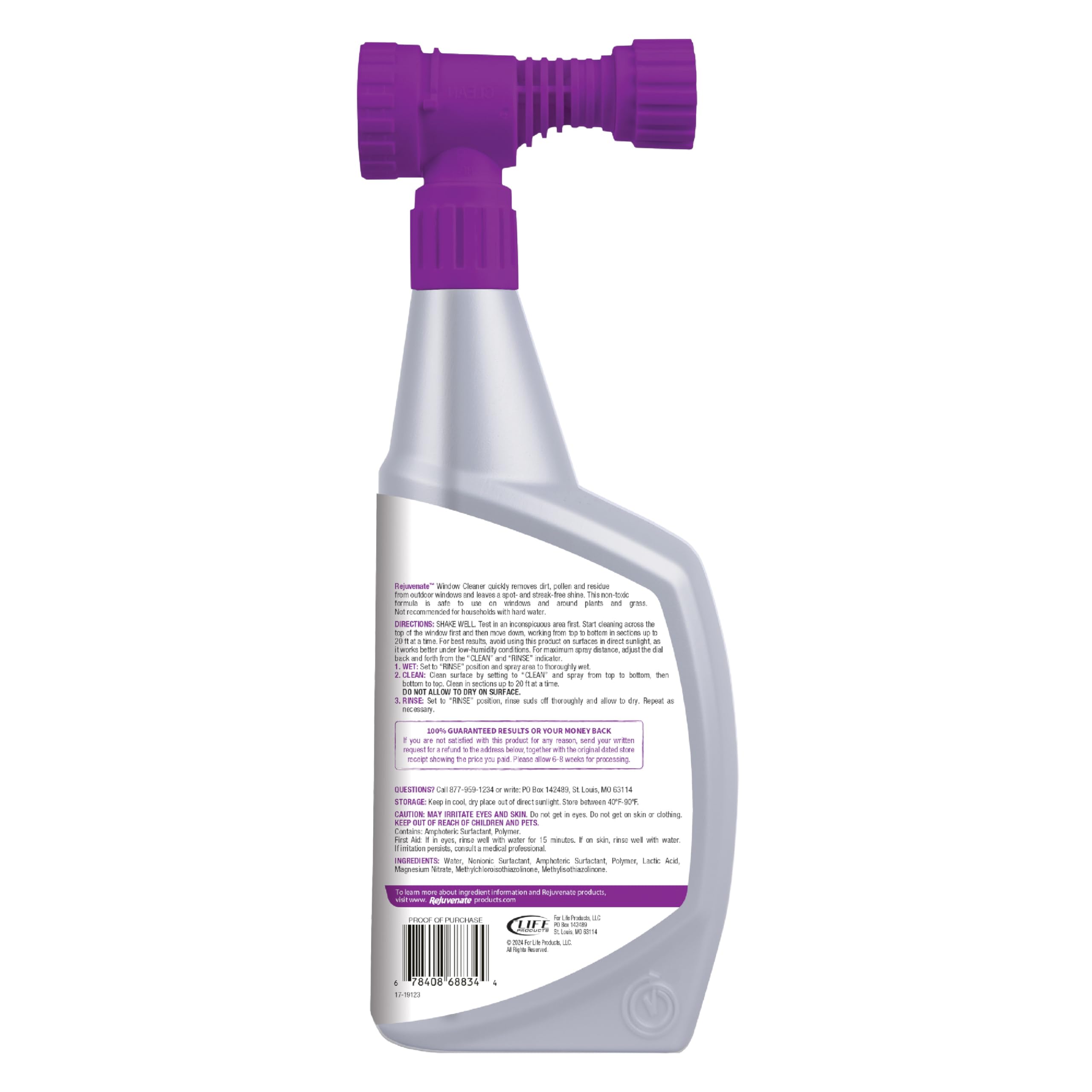 Rejuvenate Window Cleaner, 32 Ounces, Non-Toxic Outdoor Window Cleaner With Hose-End Adapter Quickly Removes Dirt For A Spot- And Streak-Free Shine, 2 Pack