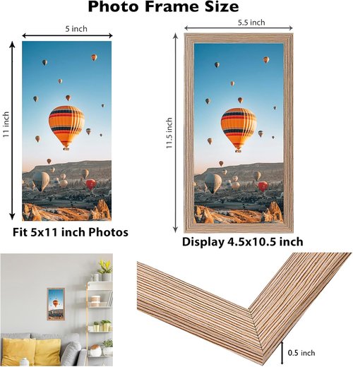 JCJMY 5x11 Rustic Brown Picture Frame - Versatile Wall Hanging or Tabletop Display with Shatter-Resistant Plexiglass