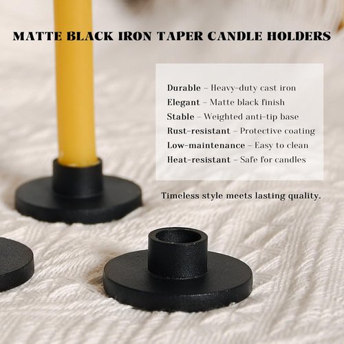 Black Iron Mini Taper Candle Holders - Elegant Set of 6 for 1/2 Inch Chime & Spell Candles