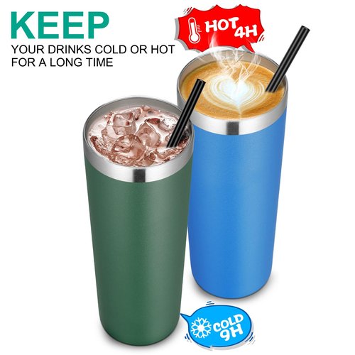 VEGOND Stainless Steel Tumblers Bulk 12 Pack, 20 oz Vacuum Insulated Skinny Tumblers with Lids and Straws, Double Wall Coffee Mug, Travel Water Cup