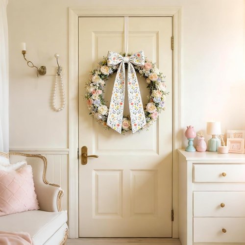AZYM Wreath Sash Set - Vibrant Wildflower Ribbon for Front Door & Indoor Decor | 2 Pcs