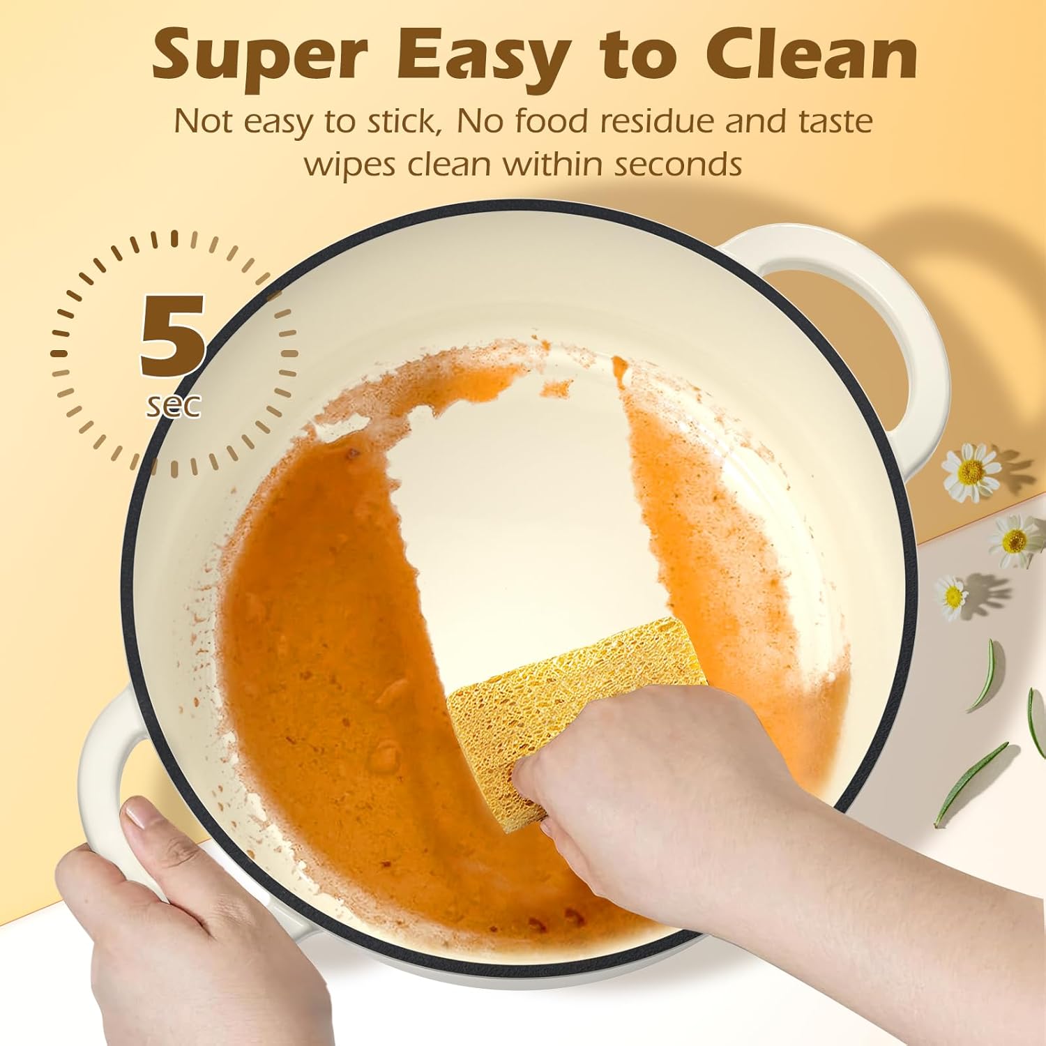 Umite Chef Enameled Cast Iron Dutch Oven - 5QT Heavy-Duty Pot with Lid & Potholders | Cream White for Baking & Roasting