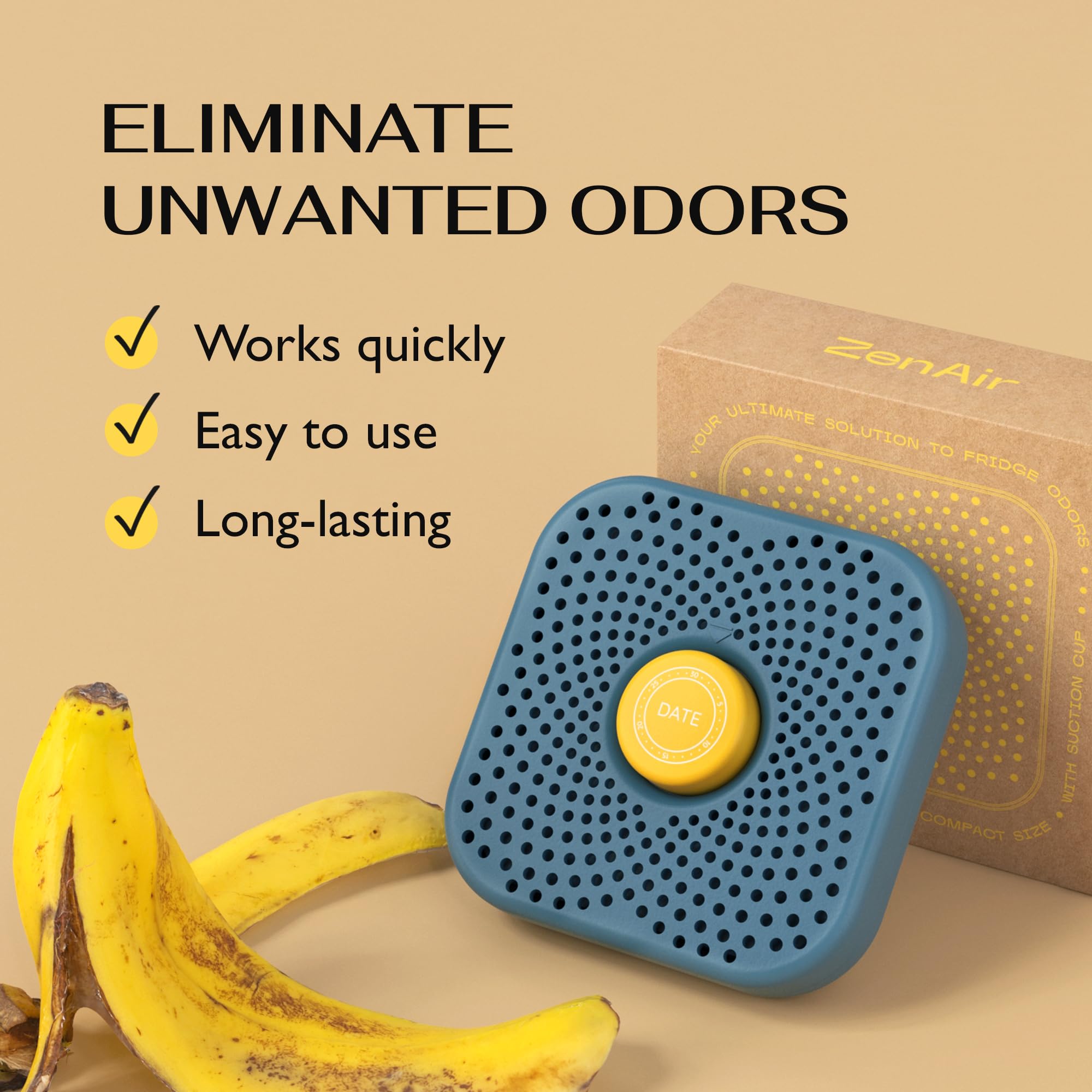 ZenAir Fridge Deodorizer Odor Eliminator - Refrigerator Deodorizer More Effective Than Baking Soda - Activated Charcoal Fridge, Freezer, Pantry Air Freshener - Non-toxic Smell, Moisture Odor Absorber