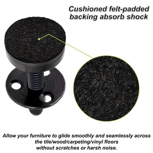 NEWBYTEK Furniture Leveling Feet Heavy Duty, Adjustable Furniture Feet Levelers Screw on Heavy Duty Desk/Chair/Cabinet/Dresser/Bench Leg Leveler, Round T-Nut Kit 3/8”-16 Thread (4 Pack, Black)