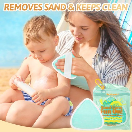 famichan Triangle Sand Remover Eraser Wipe, Family Beach Vacation Essentials for Women, Kids & Baby, Girl Beach Must Haves, Sand Removal Bag for Cruise Travel Accessories