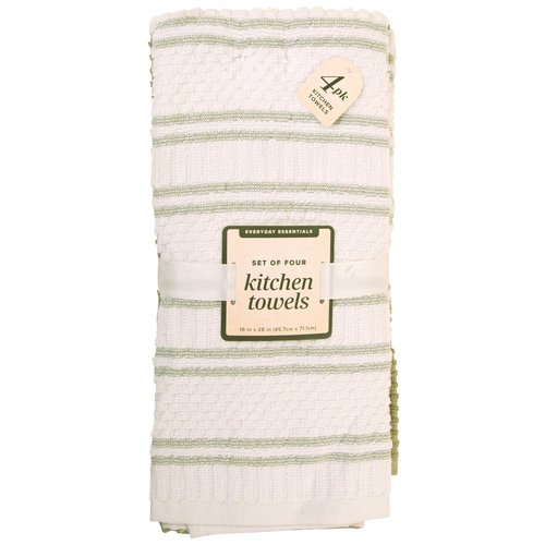 MosJos Kitchen Towels, Cotton Hand Towels, Sage Green and Cream Ribbed - Mini Weaved Stitched Set of 4 Absorbent Hand Drying Cloths, 18 x 28 Kitchen Linens