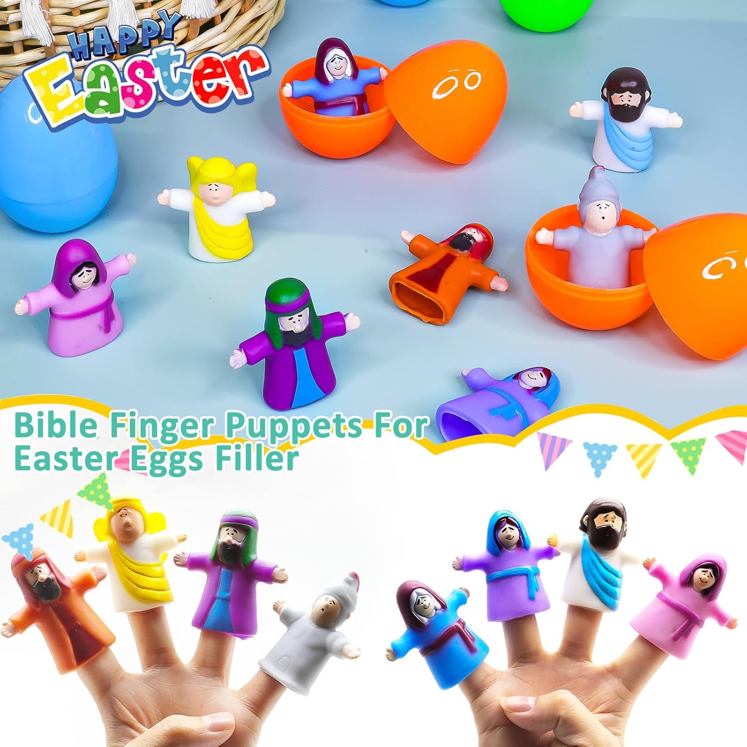 Regine Switzerland Easter Eggs - 8 Pack Religious Finger Puppets | Nativity Bible Toys for Kids