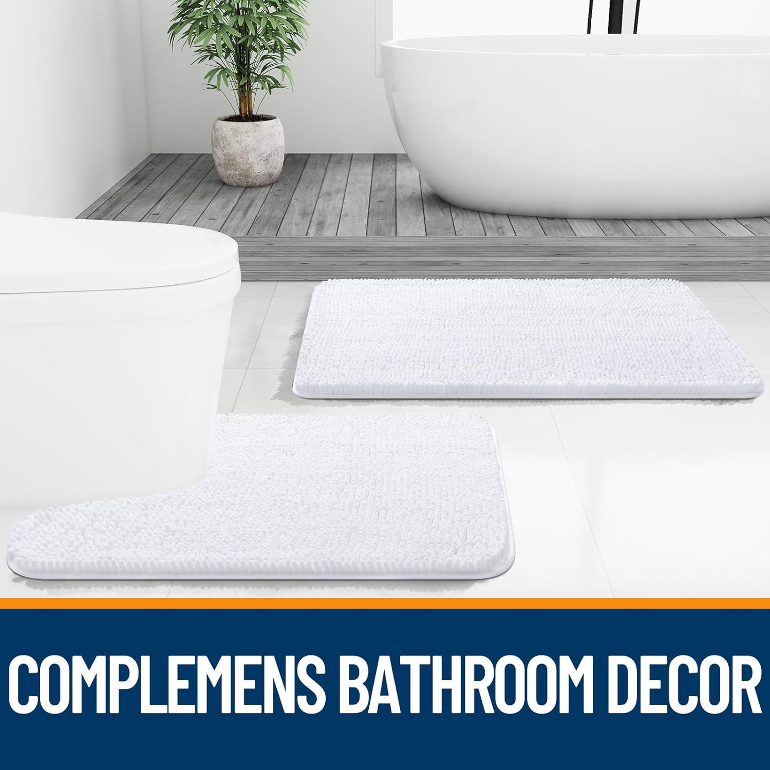 OLANLY Bathroom Runner Rugs - Extra Soft Chenille Bath Mats | 47x24, Quick Dry, Machine Washable, White